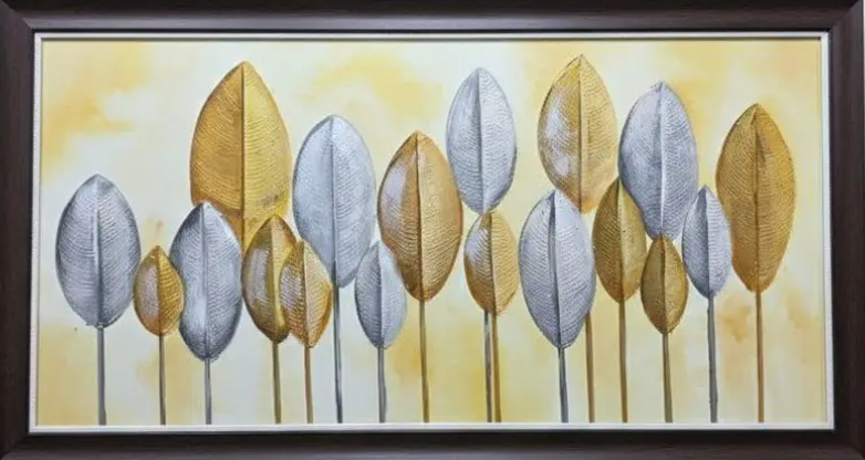 Golden Leaf Abstract Canvas, framed