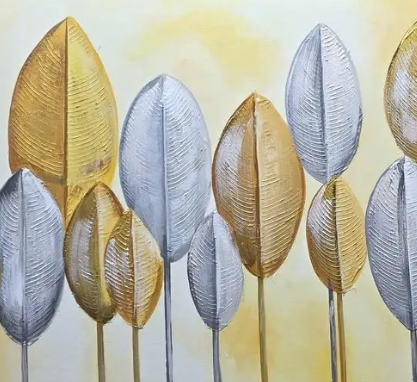 Golden Leaf Abstract Canvas, brushwork detail