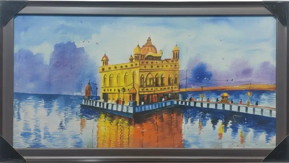 Golden Temple Watercolor Art, framed