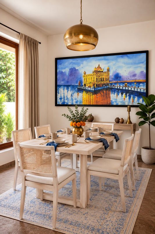 Golden Temple Watercolor Art shown in a room setting