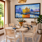 Golden Temple Watercolor Art shown in a room setting
