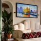 Golden Temple Watercolor Art shown in a room setting