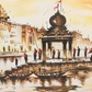 Golden Varanasi Ghat Landscape, brushwork detail