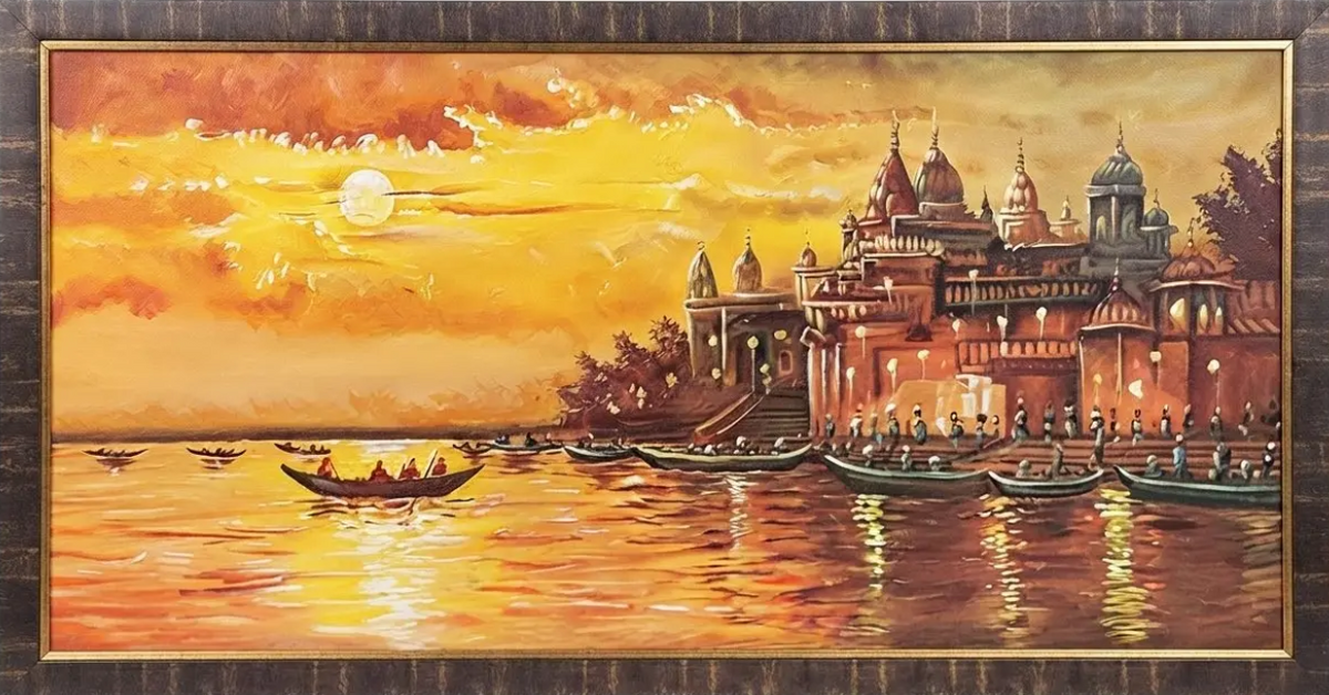 Golden Varanasi River Sunset, framed