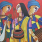 Indian Folk Musicians Canvas, brushwork detail