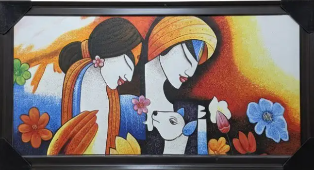 Indian Love Story Artwork, brushwork detail