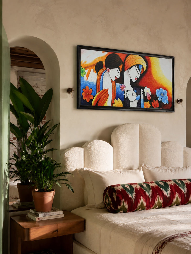 Indian Love Story Artwork shown in a room setting