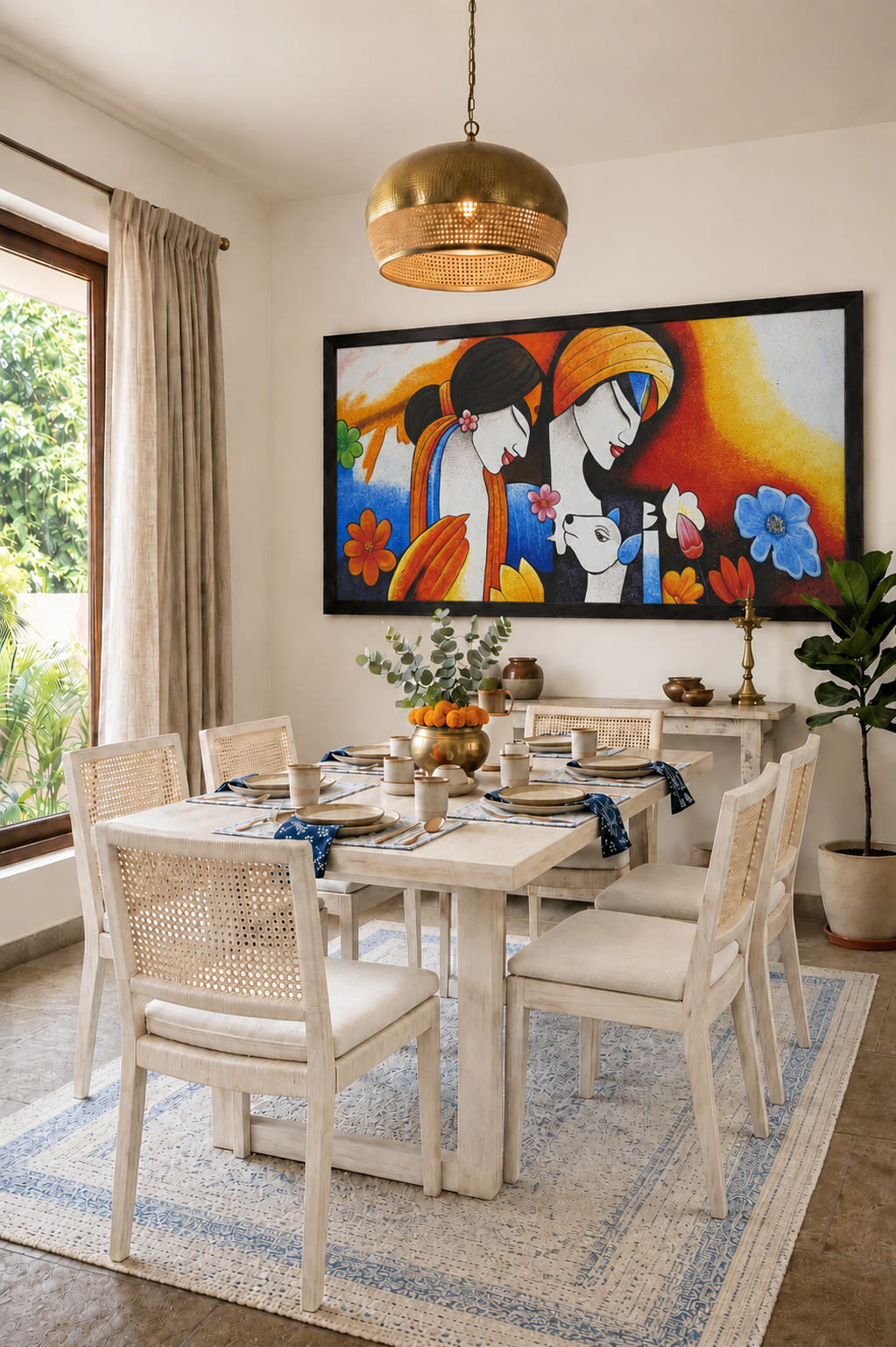 Indian Love Story Artwork shown in a room setting