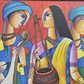 Indian Musicians Wall Art, brushwork detail