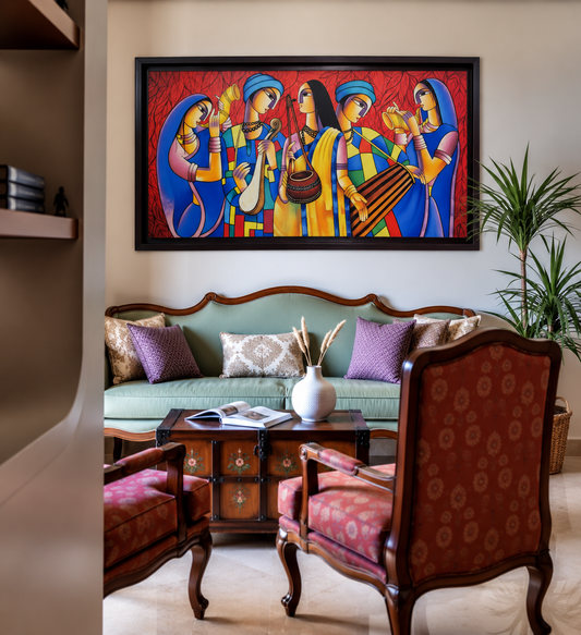 Indian Musicians Wall Art shown in a room setting