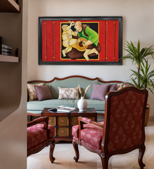 Indian Mythological Art shown in a room setting
