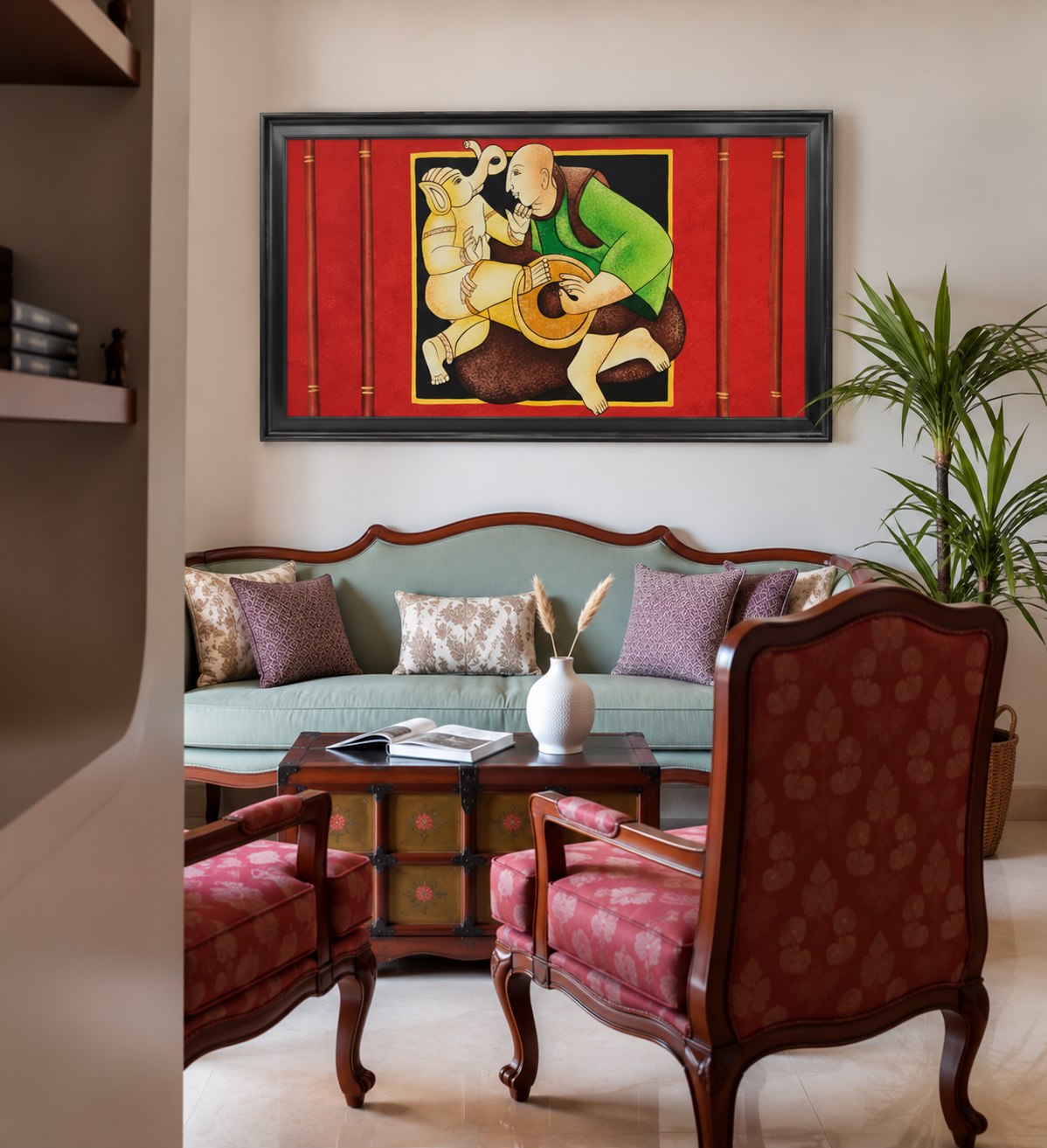 Indian Mythological Art shown in a room setting