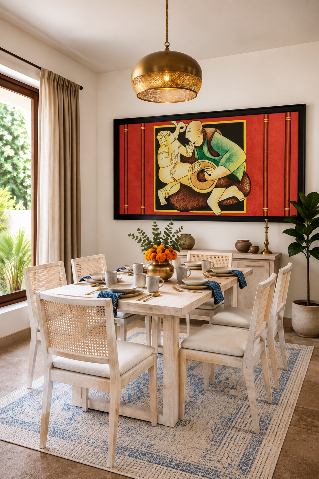 Indian Mythological Art shown in a room setting