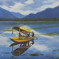 Kashmir Lake Scene Painting, brushwork detail