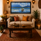 Kashmir Lake Scene Painting shown in a room setting