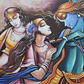 Krishna and Gopis Painting, brushwork detail