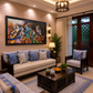 Krishna and Gopis Painting shown in a room setting
