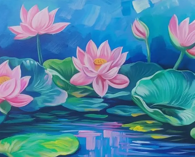 Lotus Pond Serenity, brushwork detail