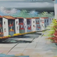 Mediterranean Village Scene Canvas, brushwork detail