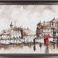 Rainy Cityscape River Scene, framed
