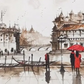 Rainy Cityscape River Scene, brushwork detail