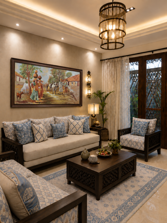 Rural Indian Village Scene shown in a room setting