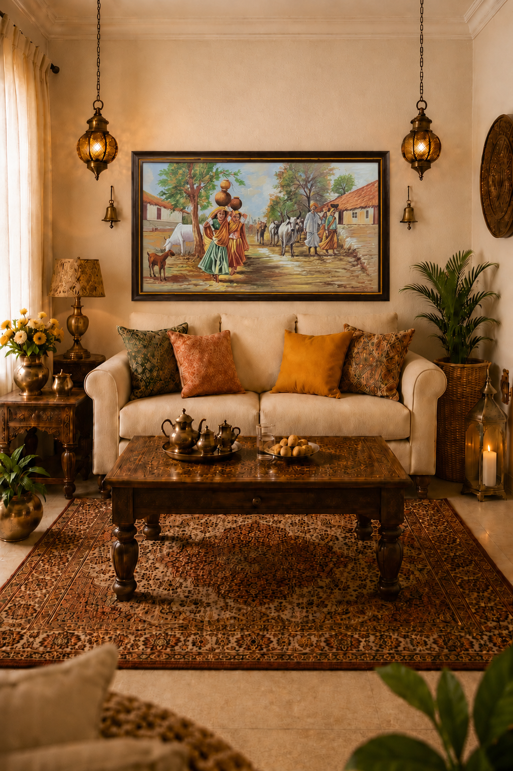 Rural Indian Village Scene shown in a room setting