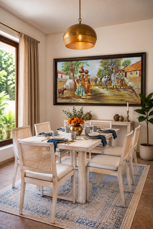 Rural Indian Village Scene shown in a room setting