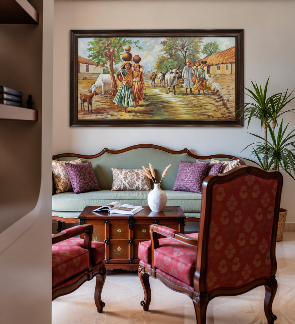 Rural Indian Village Scene shown in a room setting