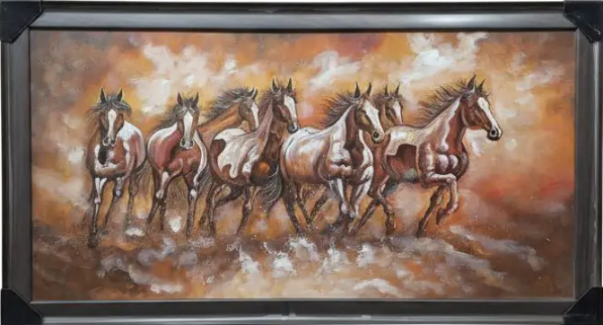 Rushing Horses Oil Painting, framed