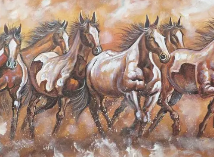 Rushing Horses Oil Painting, brushwork detail