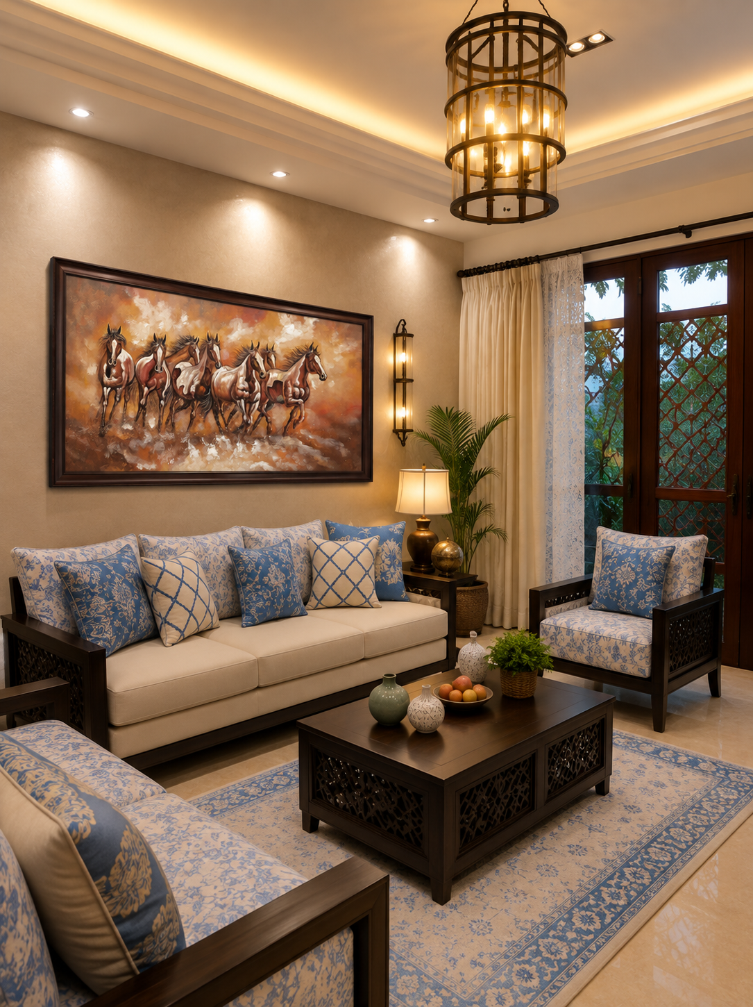 Rushing Horses Oil Painting shown in a room setting