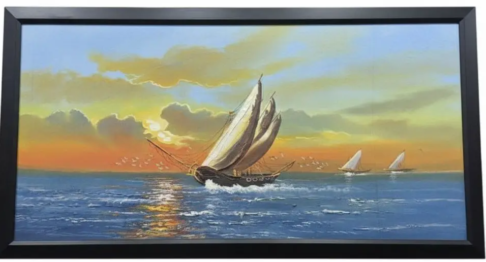Sailing Sunset Oil Painting, framed