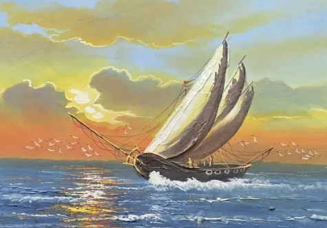 Sailing Sunset Oil Painting, brushwork detail