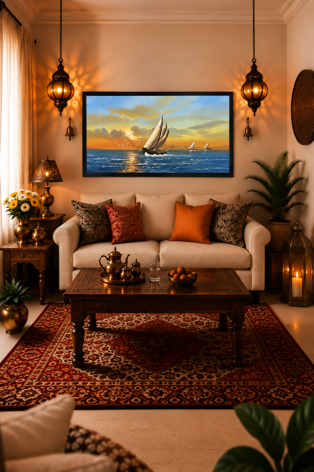 Sailing Sunset Oil Painting shown in a room setting