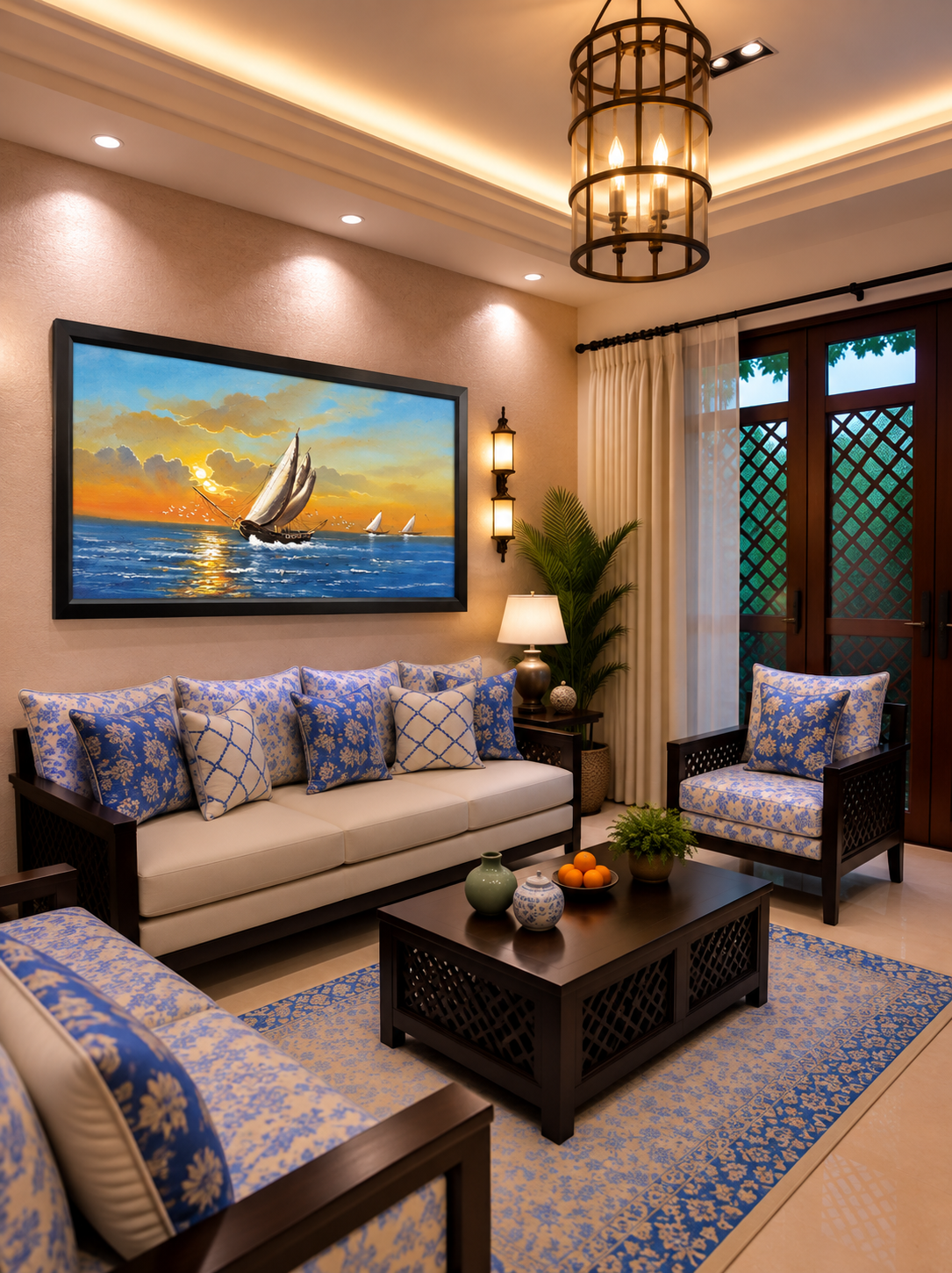 Sailing Sunset Oil Painting shown in a room setting