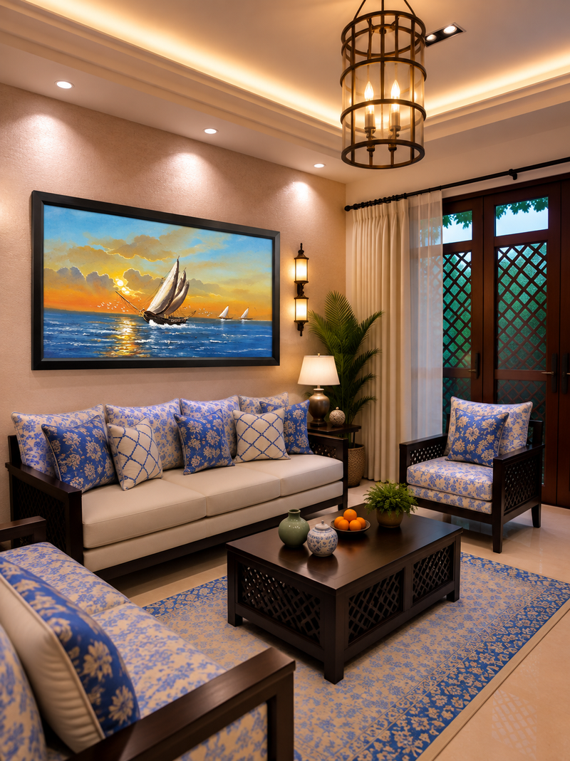 Sailing Sunset Oil Painting shown in a room setting