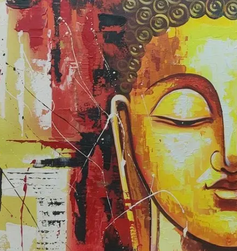Serene Buddha Abstract Art, brushwork detail