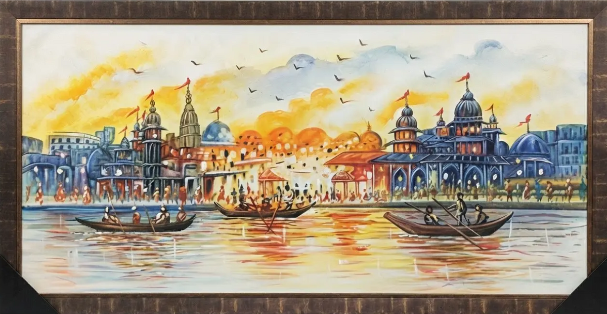 Serene Ganges River Landscape, framed