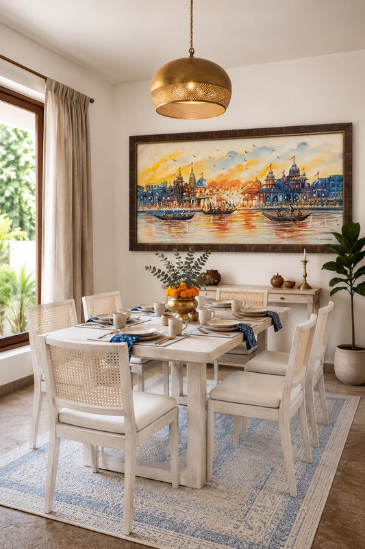 Serene Ganges River Landscape shown in a room setting