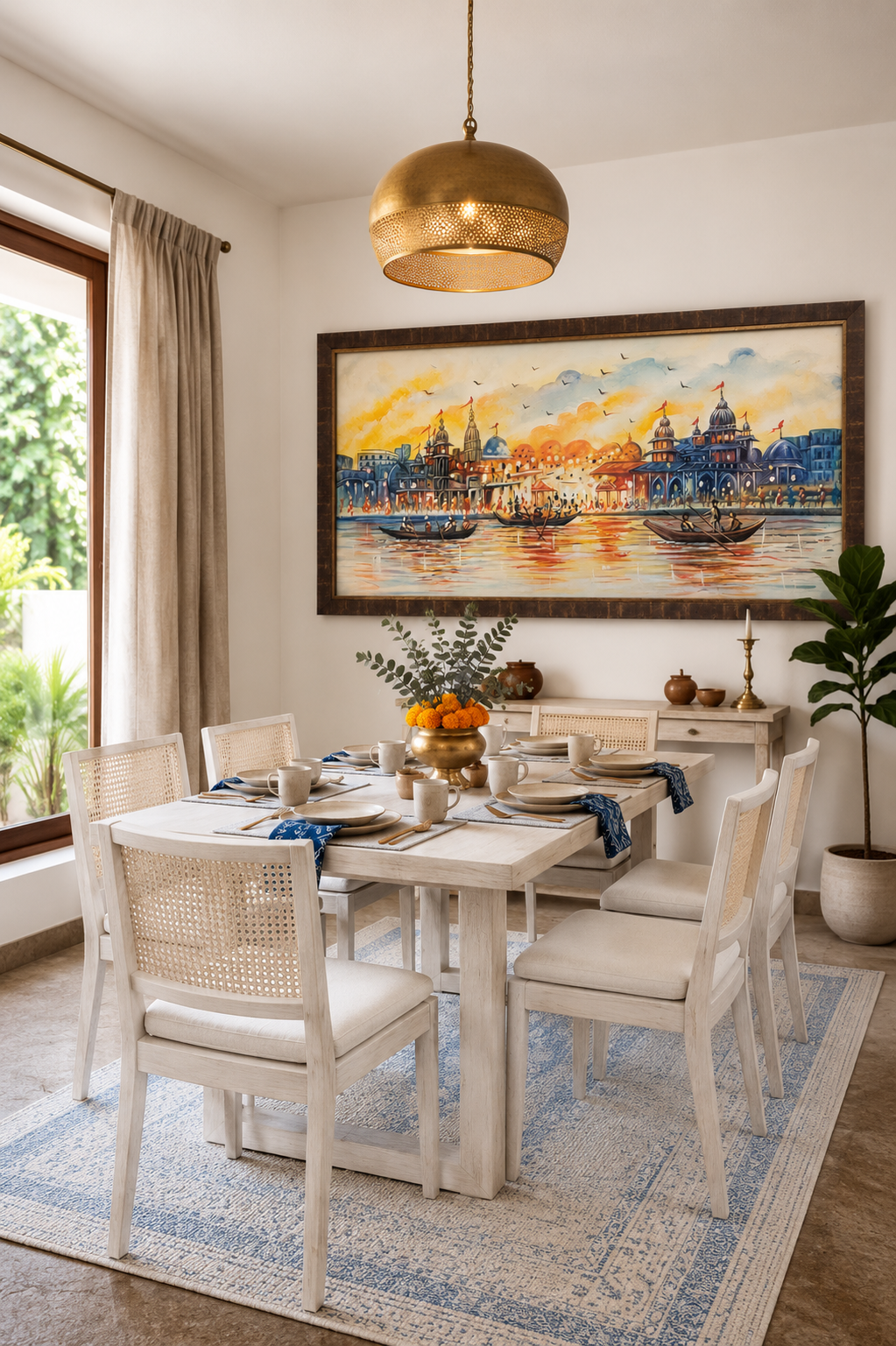 Serene Ganges River Landscape shown in a room setting