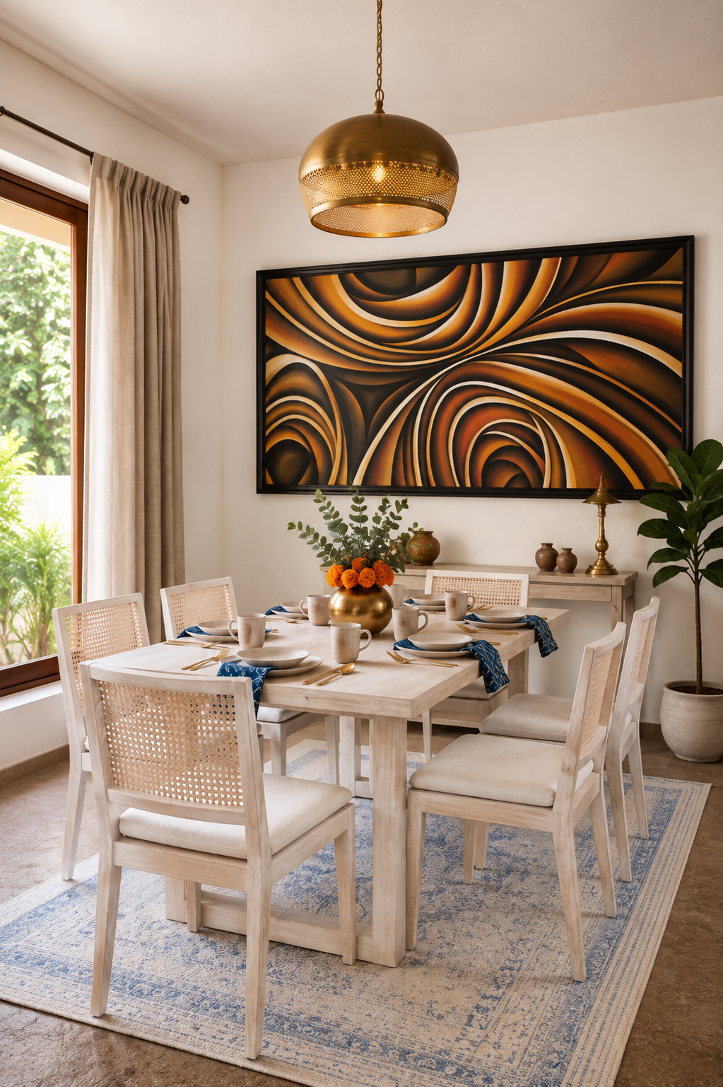 Swirling Warmth Abstract Canvas shown in a room setting