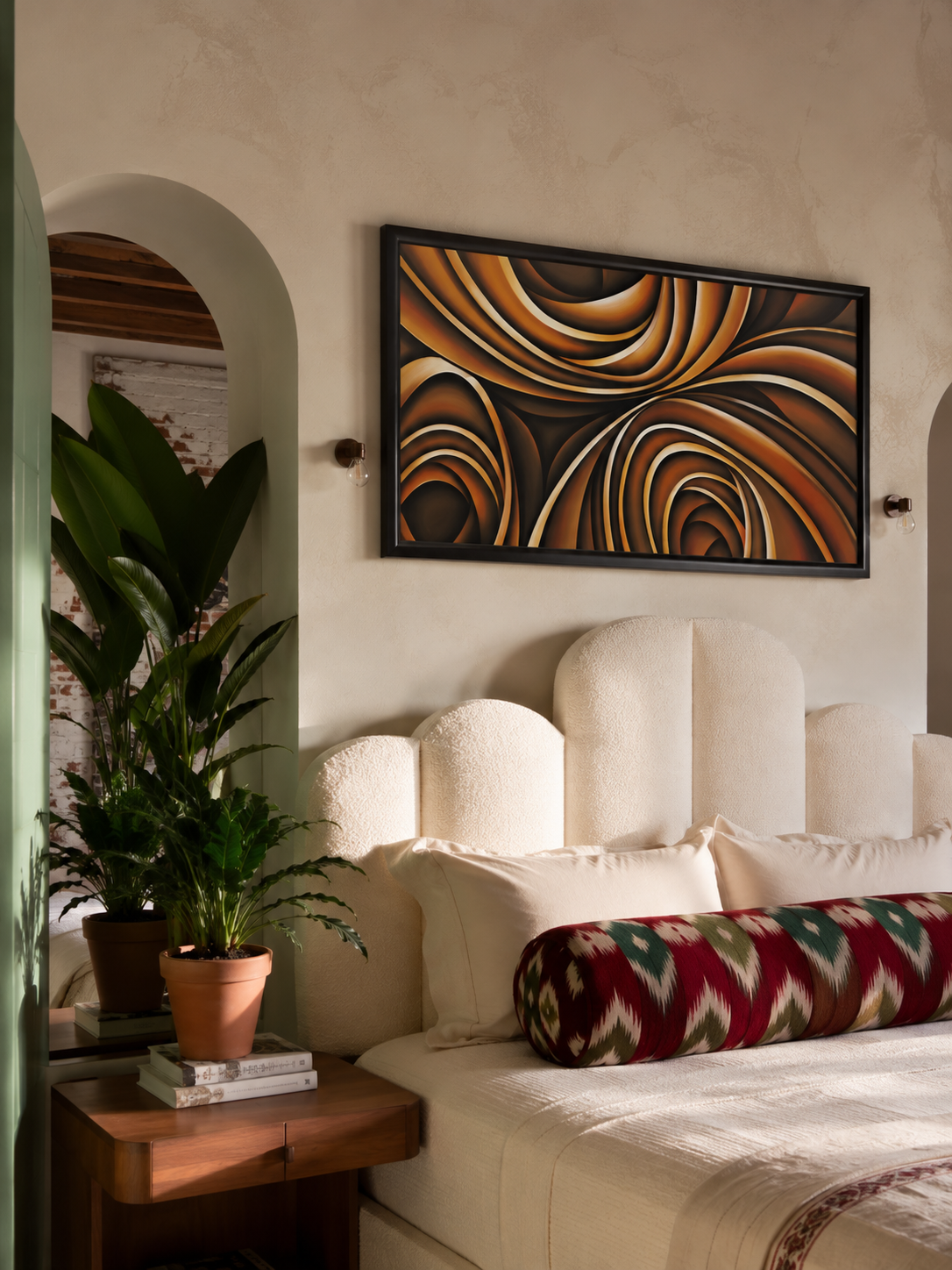 Swirling Warmth Abstract Canvas shown in a room setting