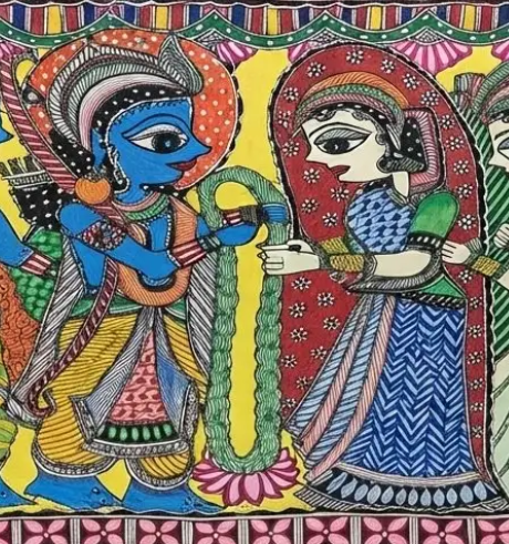 Traditional Indian Madhubani Art, brushwork detail