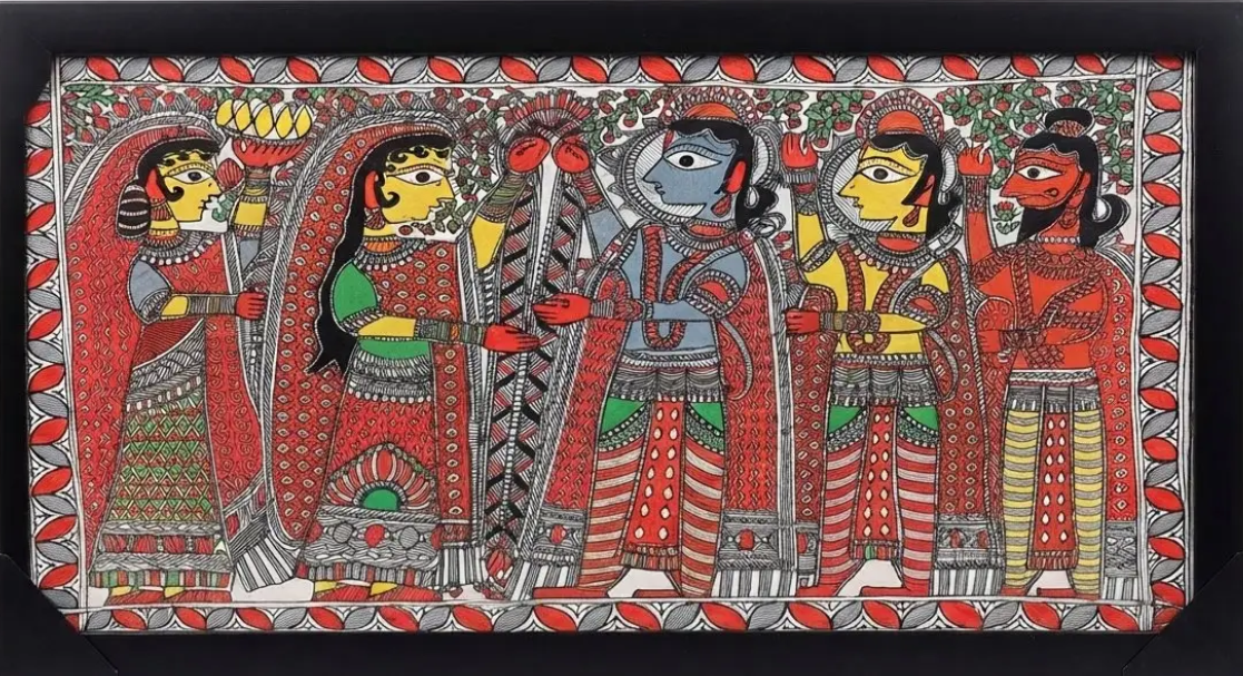 Traditional Indian Mithila Artwork, framed