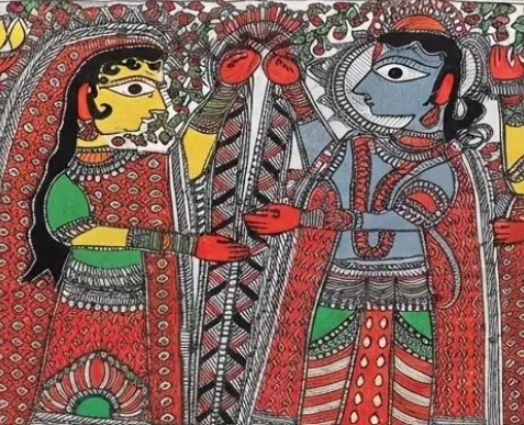Traditional Indian Mithila Artwork, brushwork detail