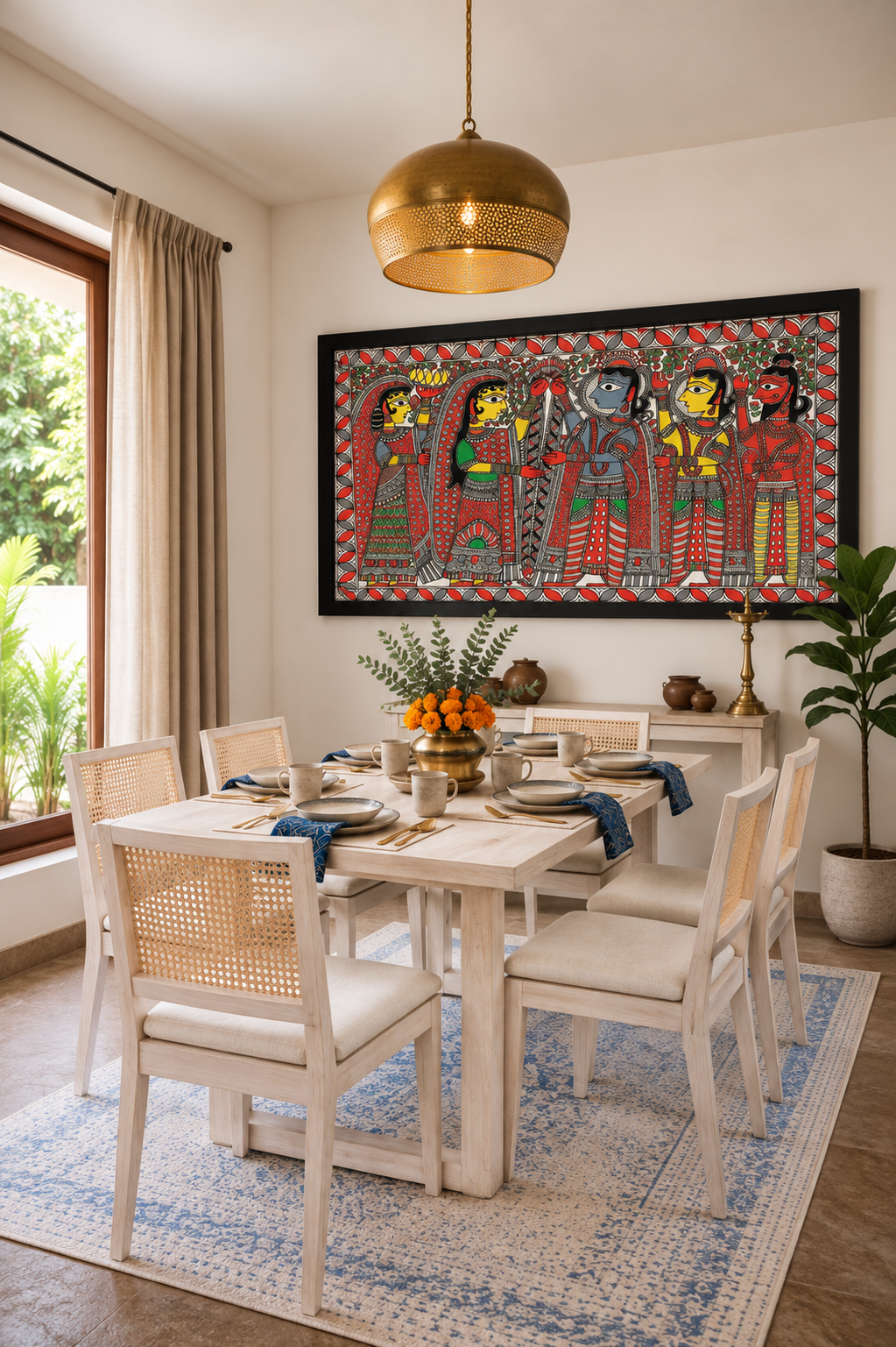 Traditional Indian Mithila Artwork shown in a room setting