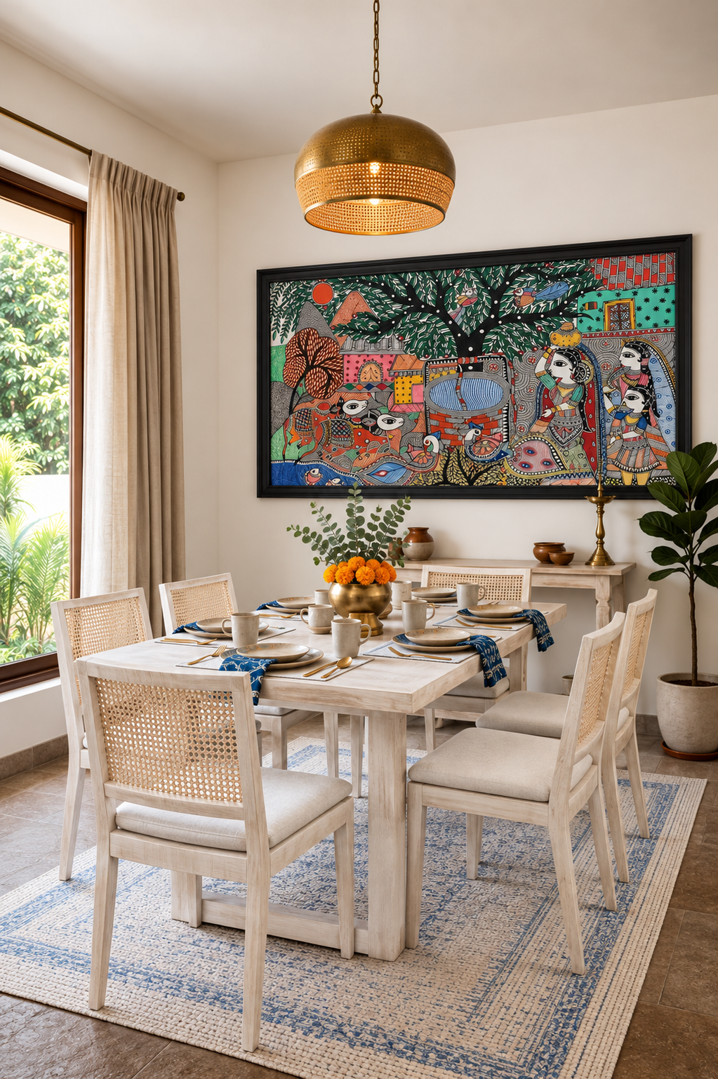 Traditional Indian Village Scene shown in a room setting