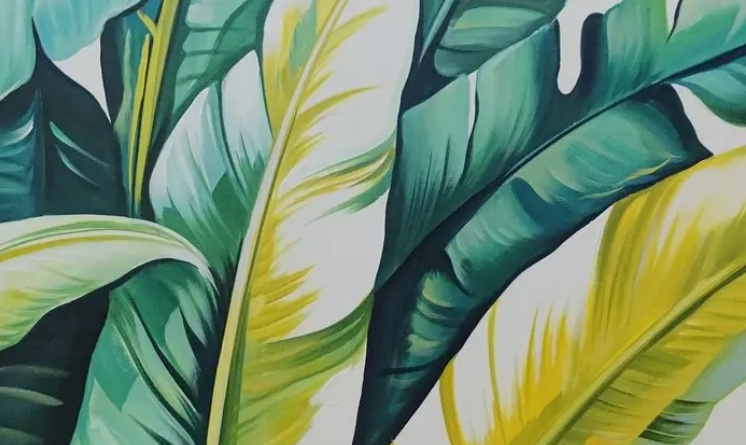 Tropical Leaf Canvas Art, brushwork detail