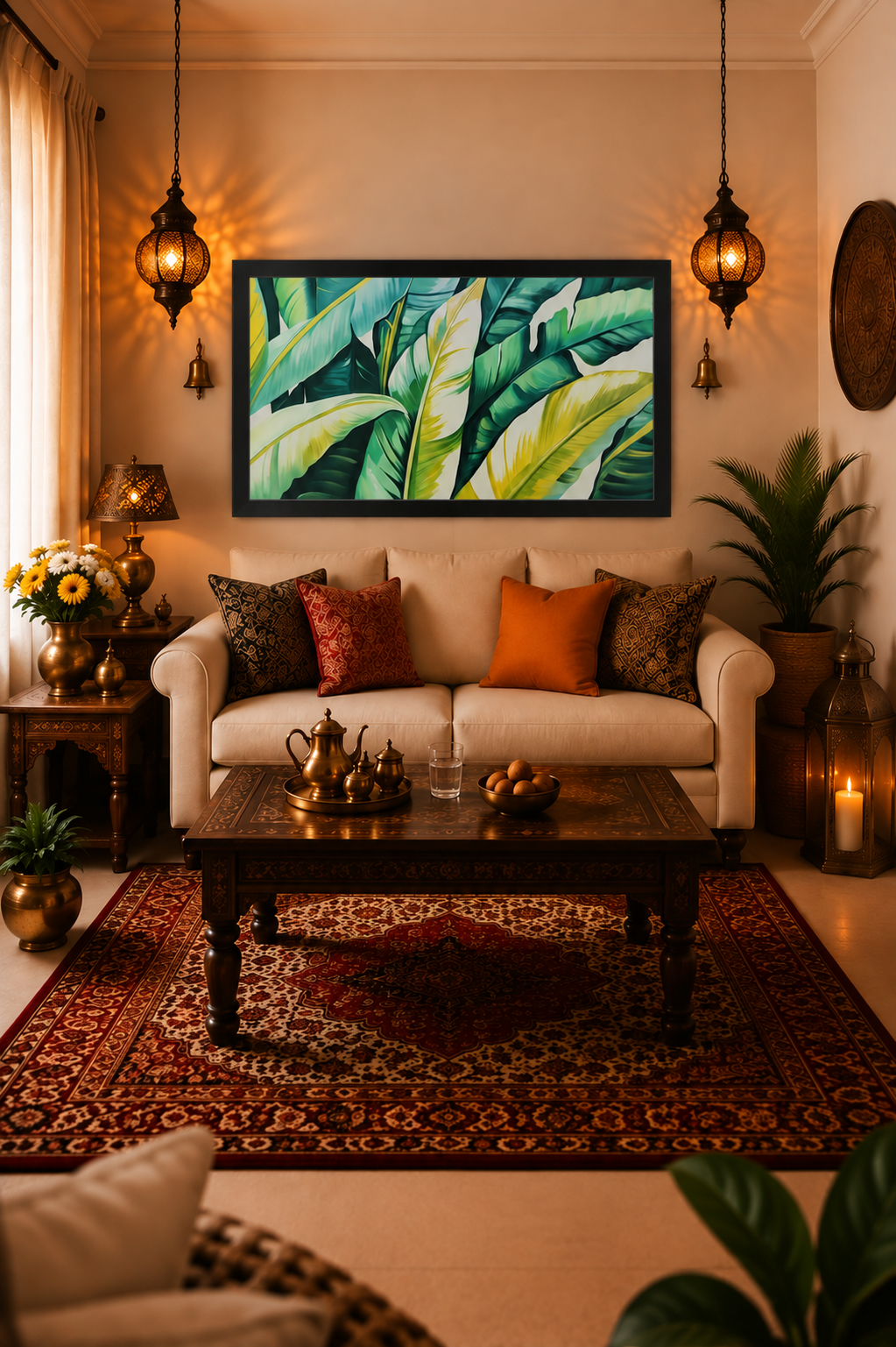 Tropical Leaf Canvas Art shown in a room setting